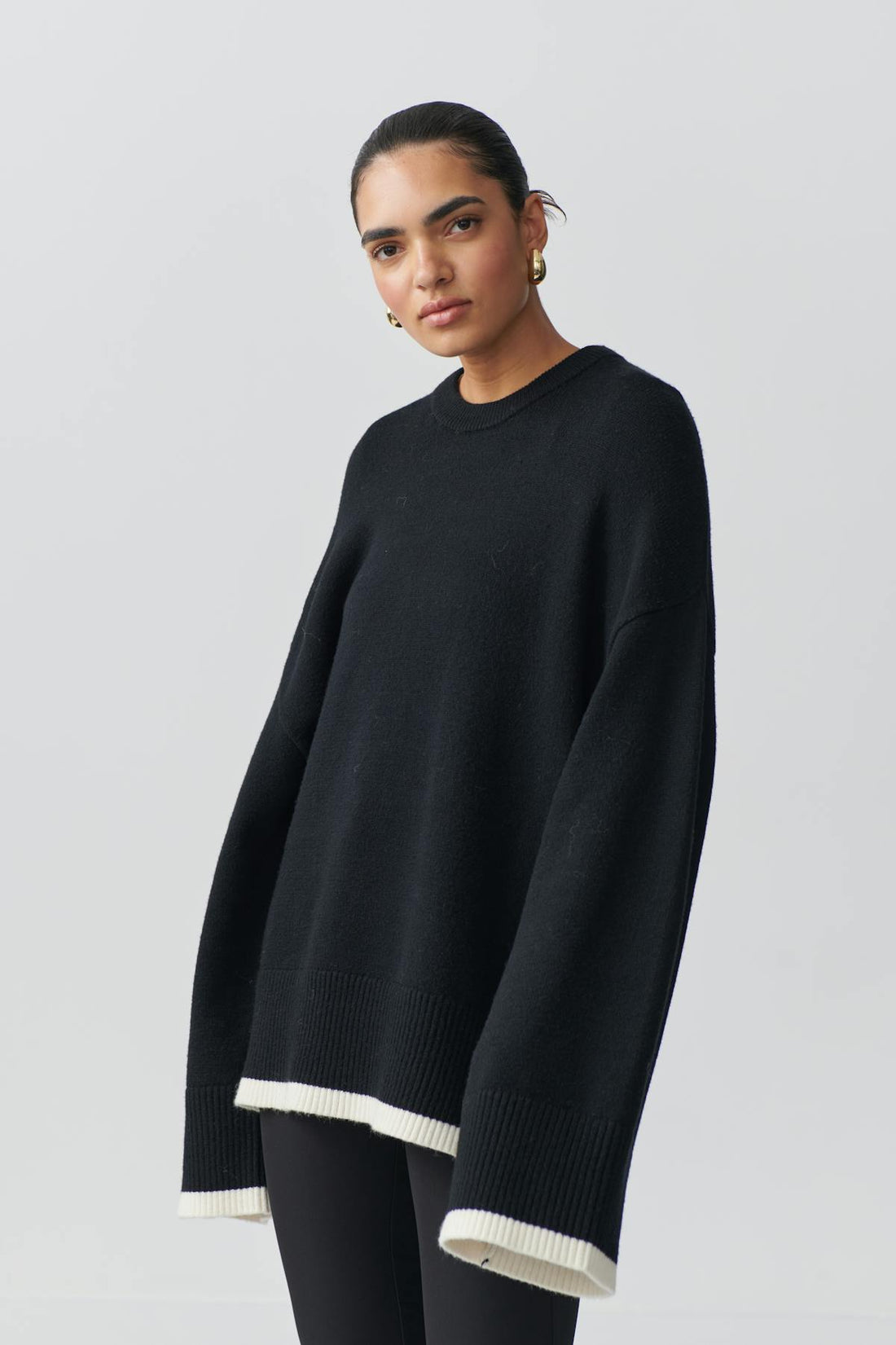 Contrast knit sweater - Noir
