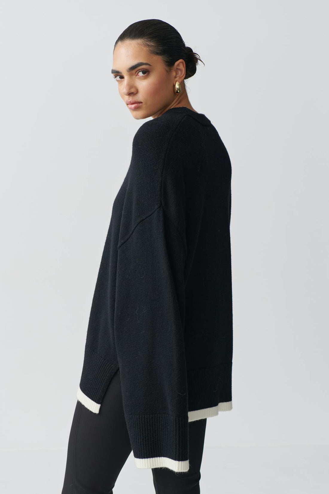 Contrast knit sweater - Noir