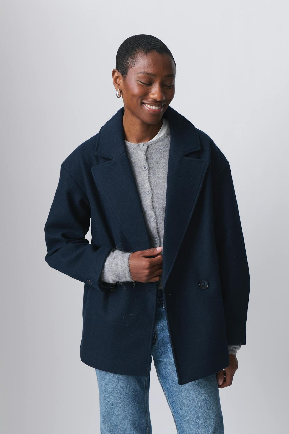 short double breasted coat - Bleu marine