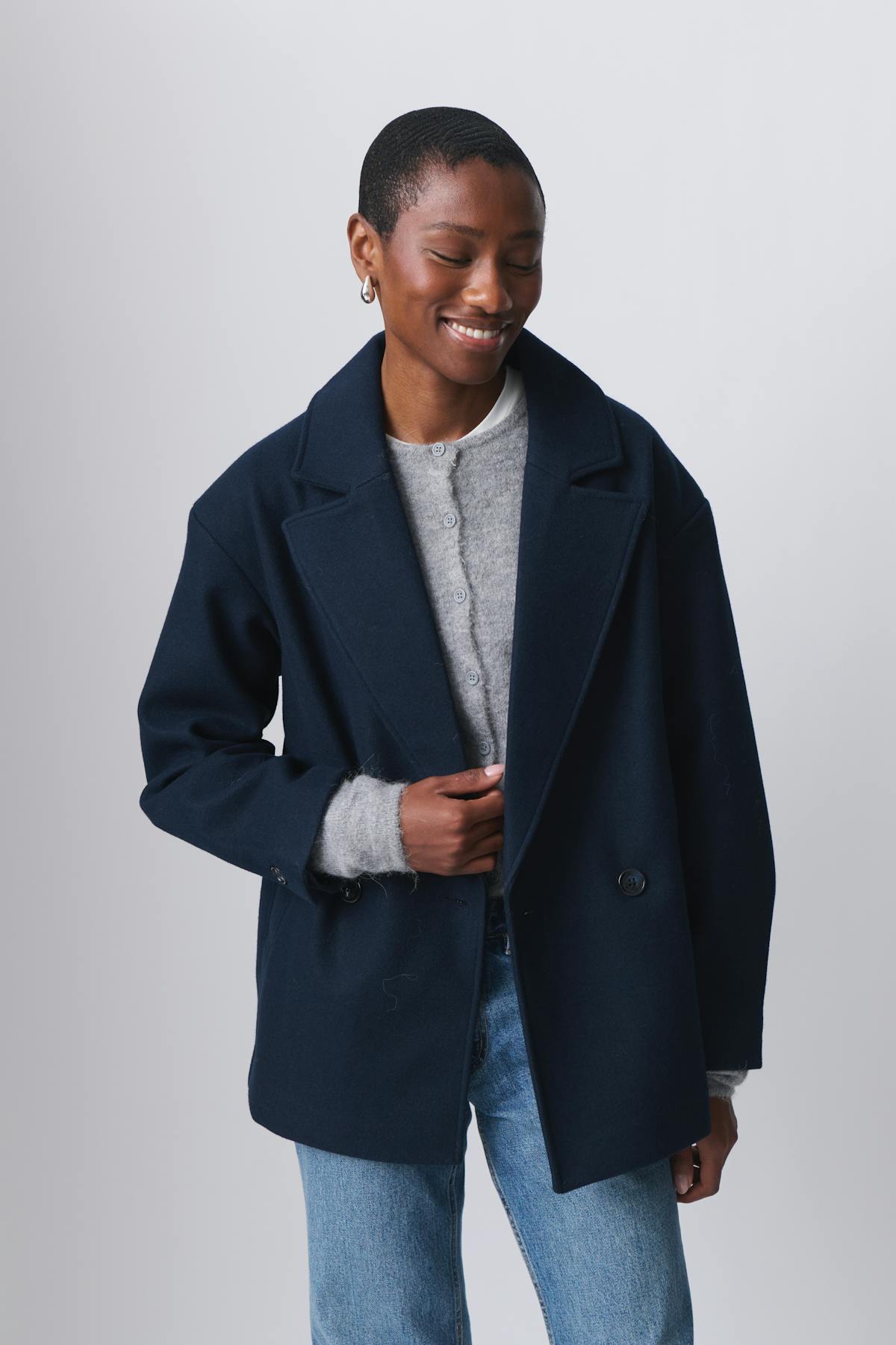 short double breasted coat - Bleu marine