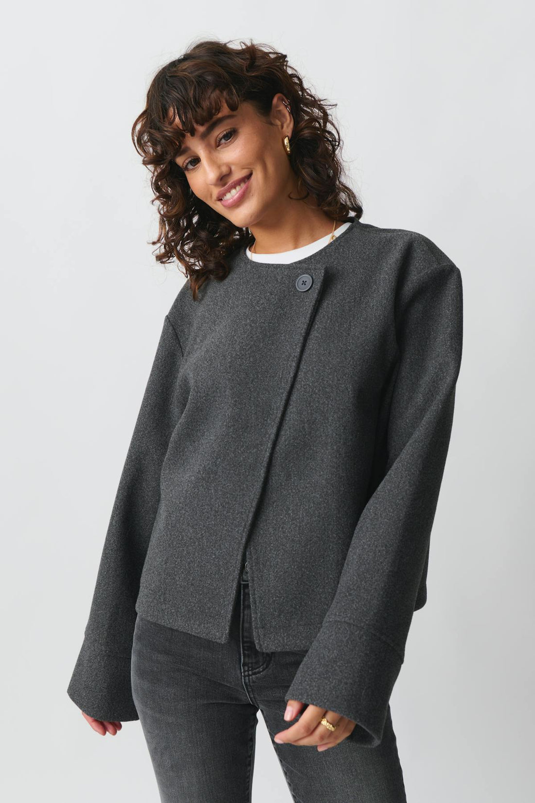 One button jacket - Dk grey melange