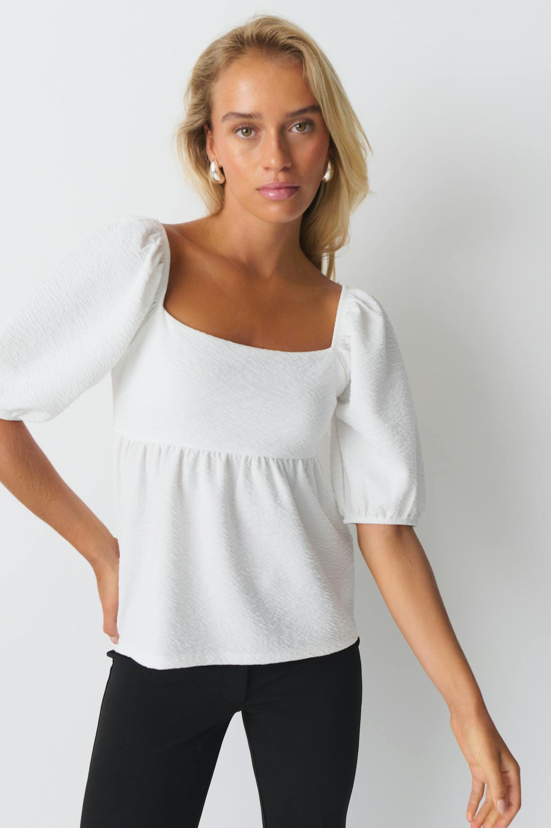 Puff sleeve jersey top - Blanc cassé