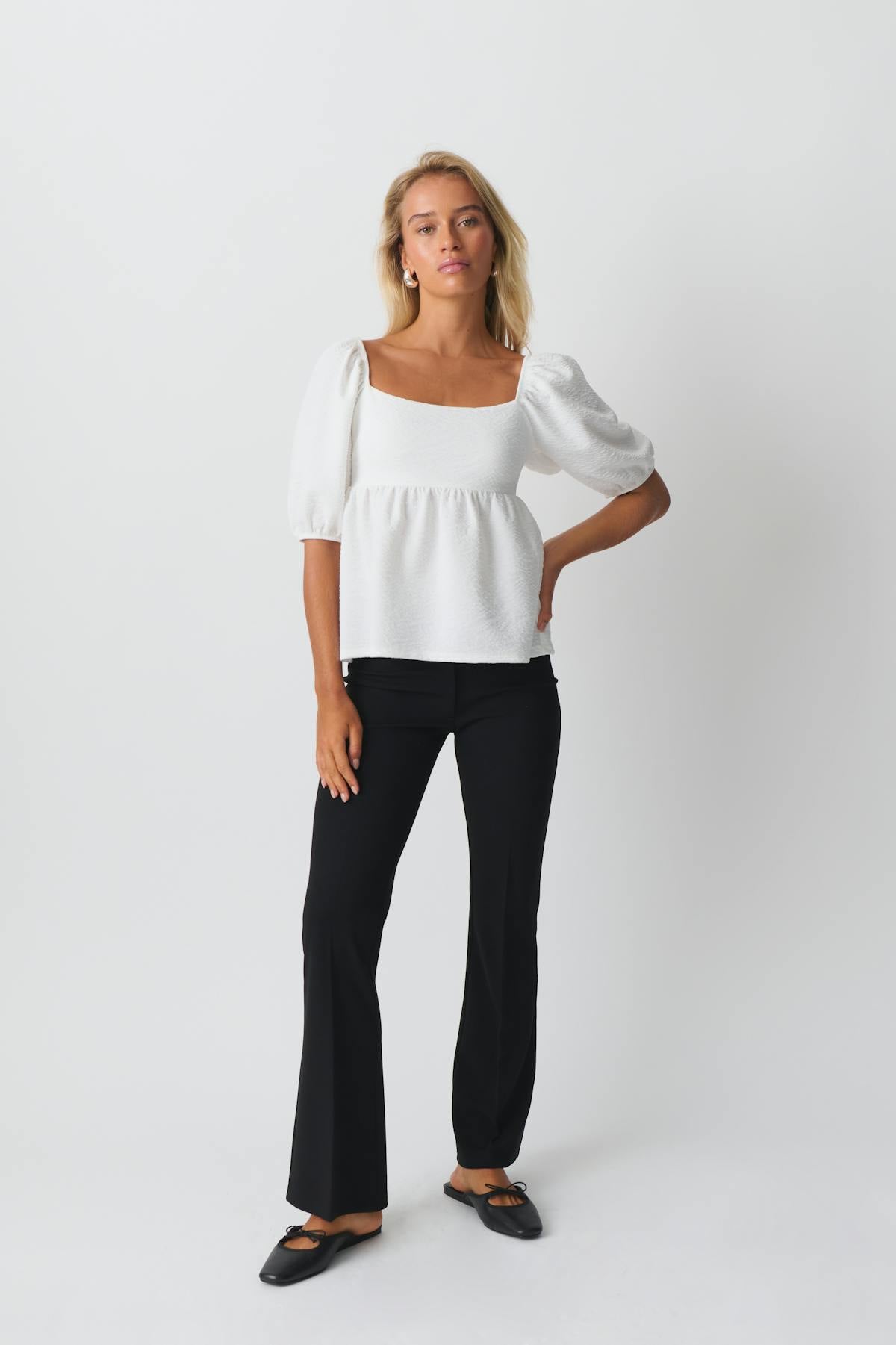 Puff sleeve jersey top - Blanc cassé