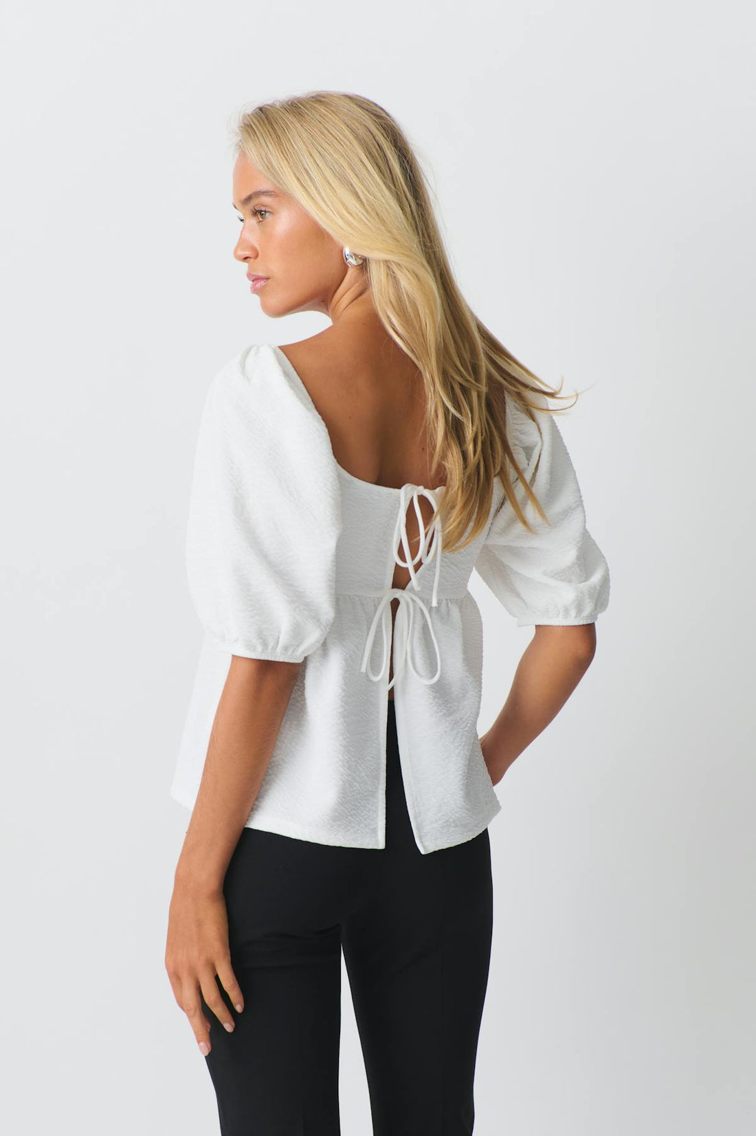 Puff sleeve jersey top - Blanc cassé