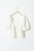 Puff sleeve jersey top - Blanc cassé