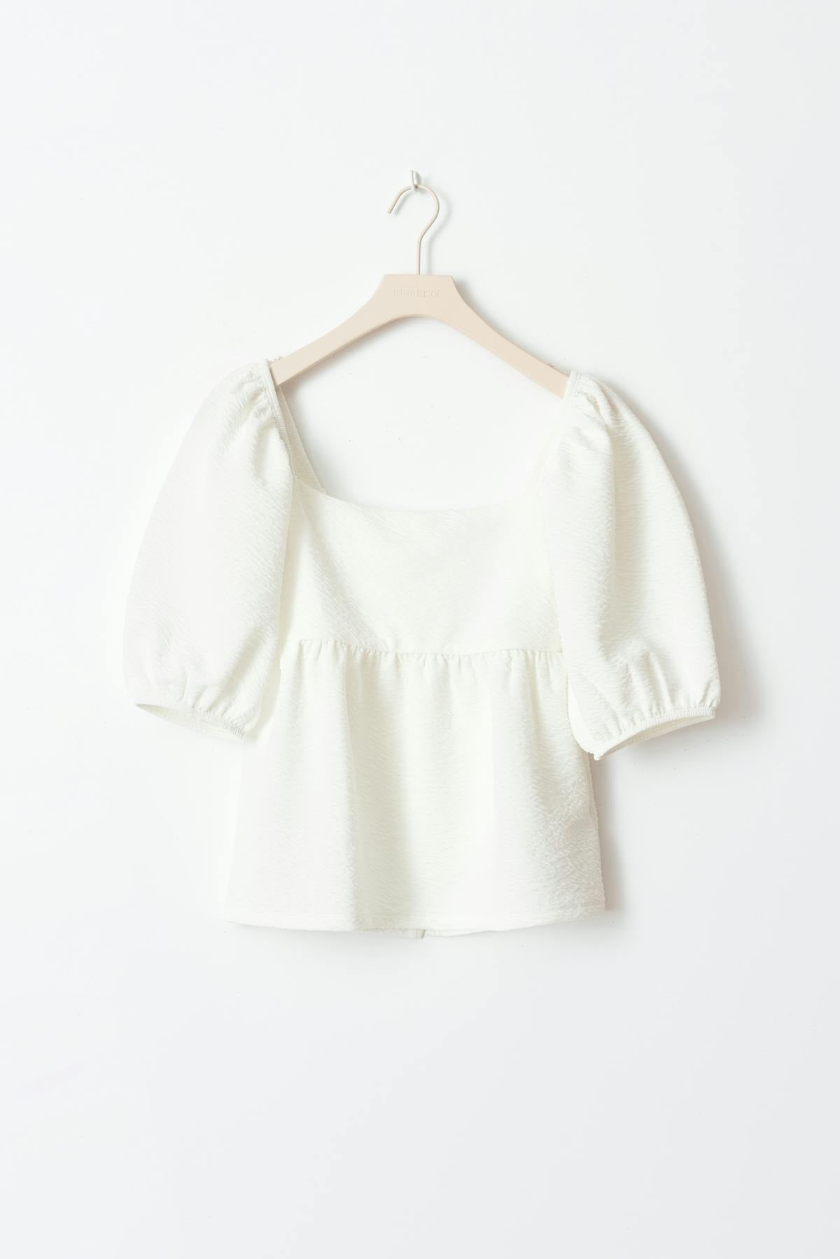 Puff sleeve jersey top - Blanc cassé