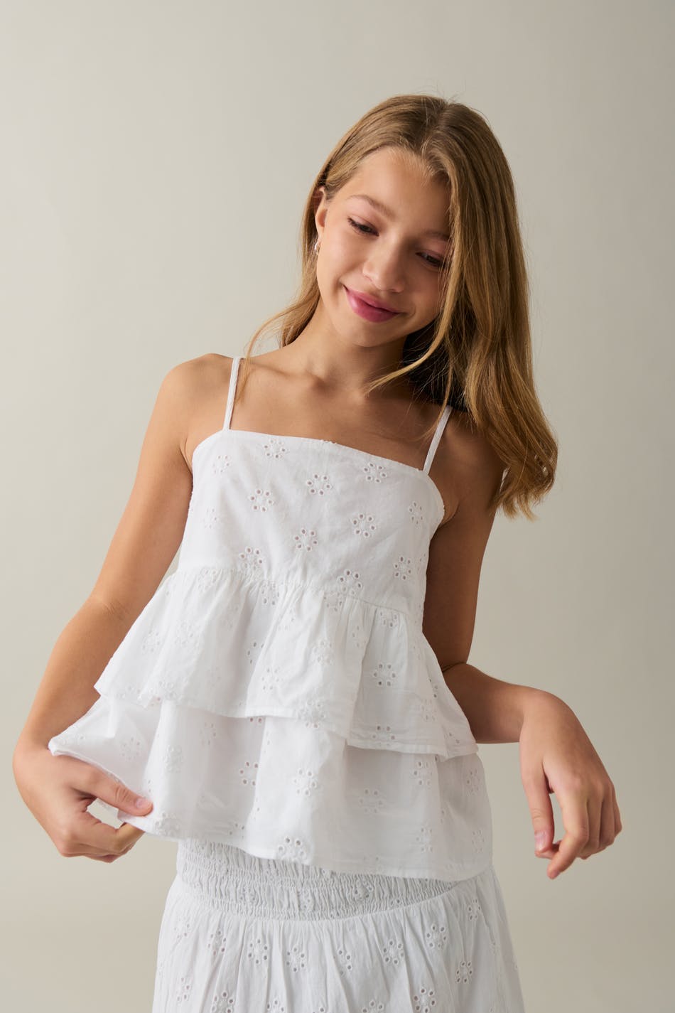 Y anglaise frill top - Blanc