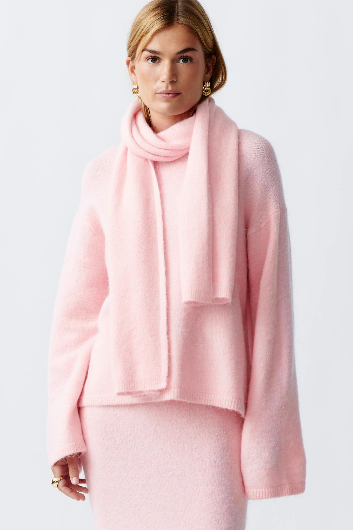 knitted scarf sweater - Lt grey melange