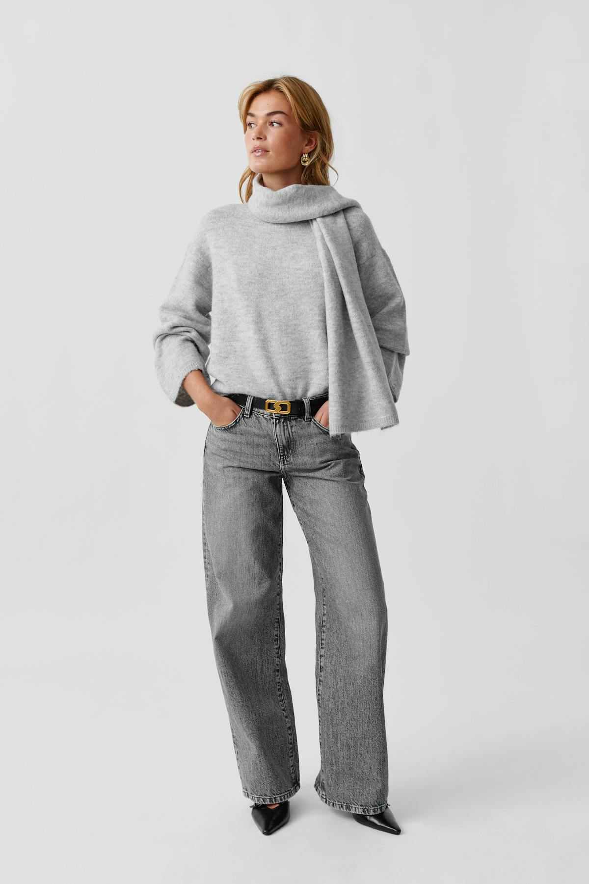 knitted scarf sweater - Lt grey melange