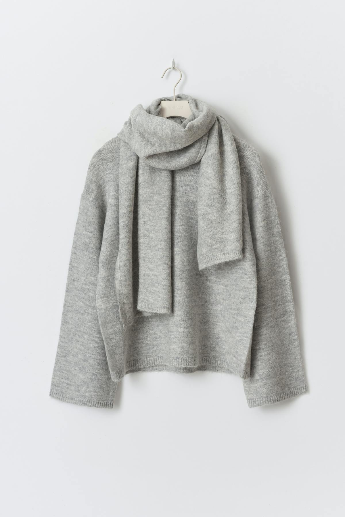 knitted scarf sweater - Lt grey melange