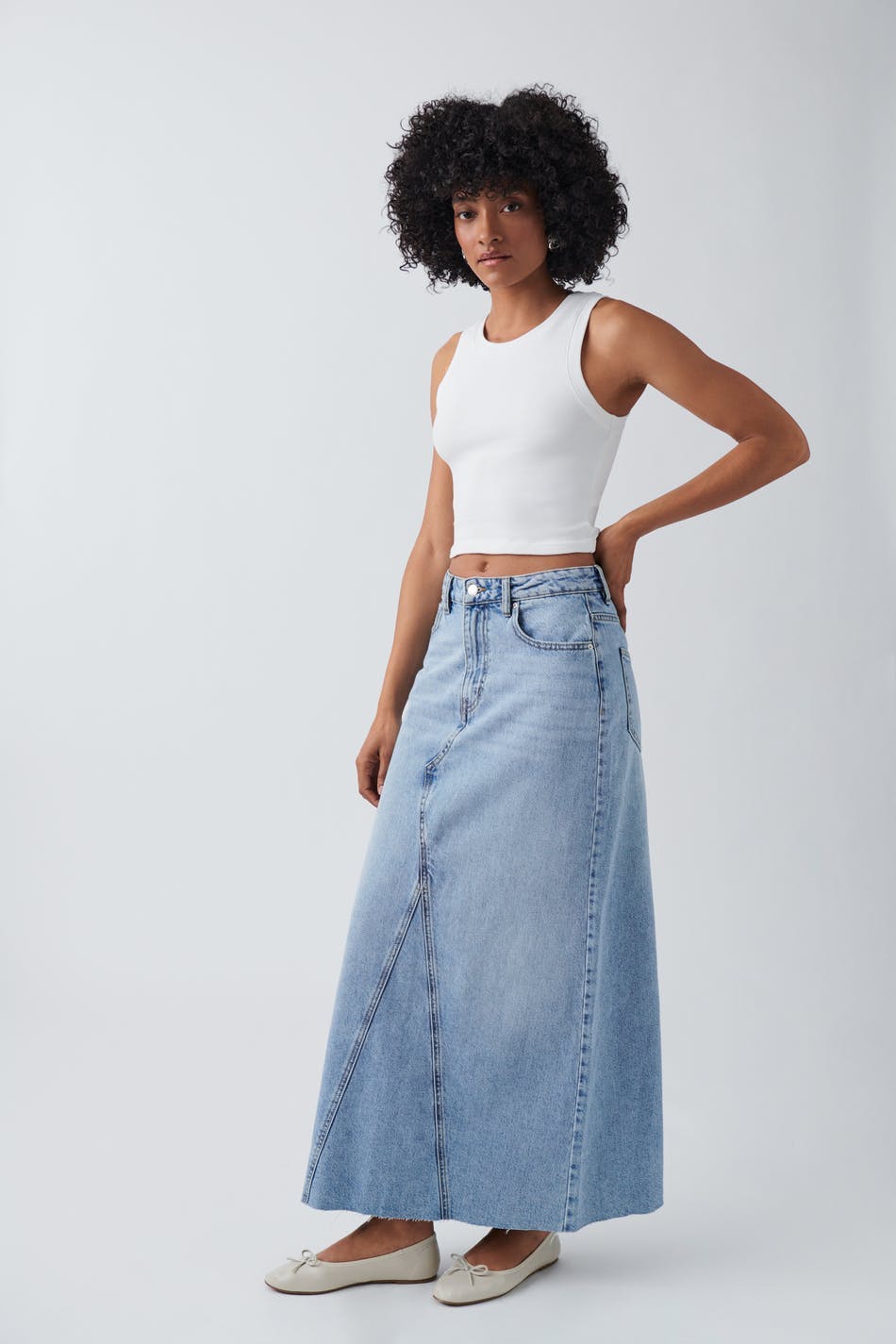 Vintage long denim skirt - Bleu clair
