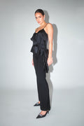 Frill satin singlet - Noir