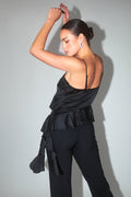 Frill satin singlet - Noir