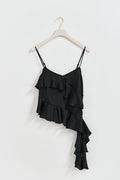 Frill satin singlet - Noir