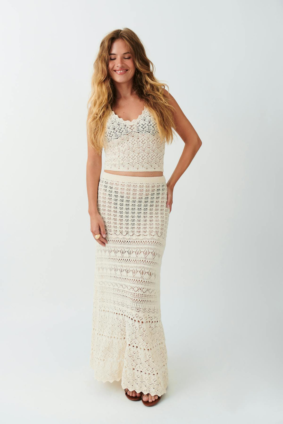 Crochet maxi skirt - Crème