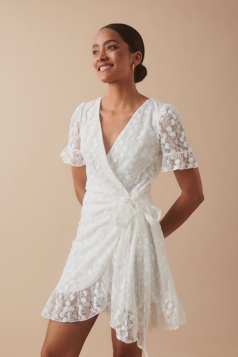 Lace wrap mini dress - Blanc cassé