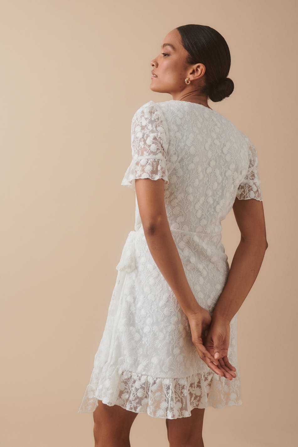 Lace wrap mini dress - Blanc cassé