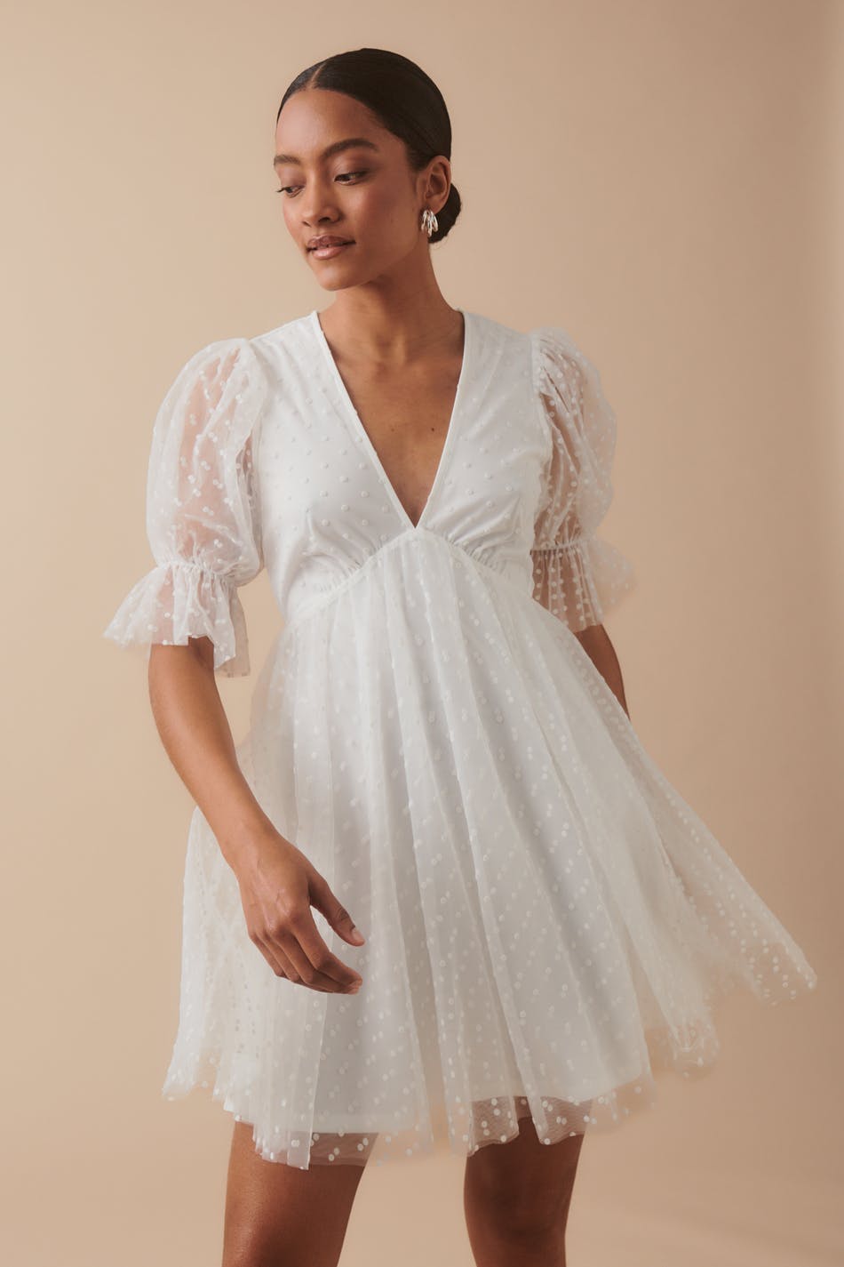 Tulle dot mini dress - Blanc cassé