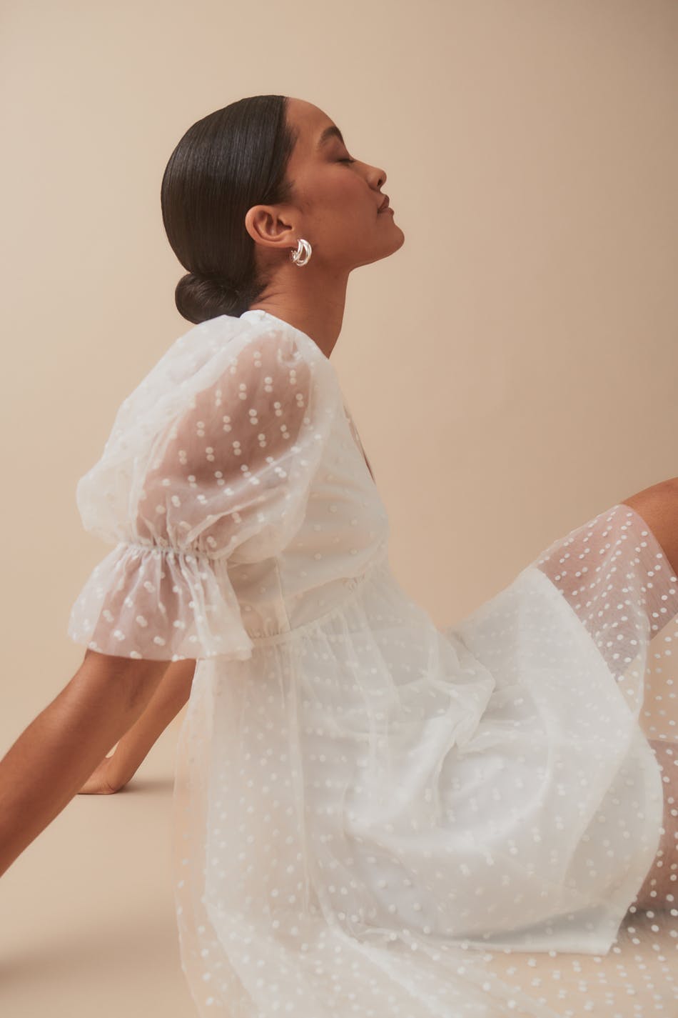 Tulle dot mini dress - Blanc cassé