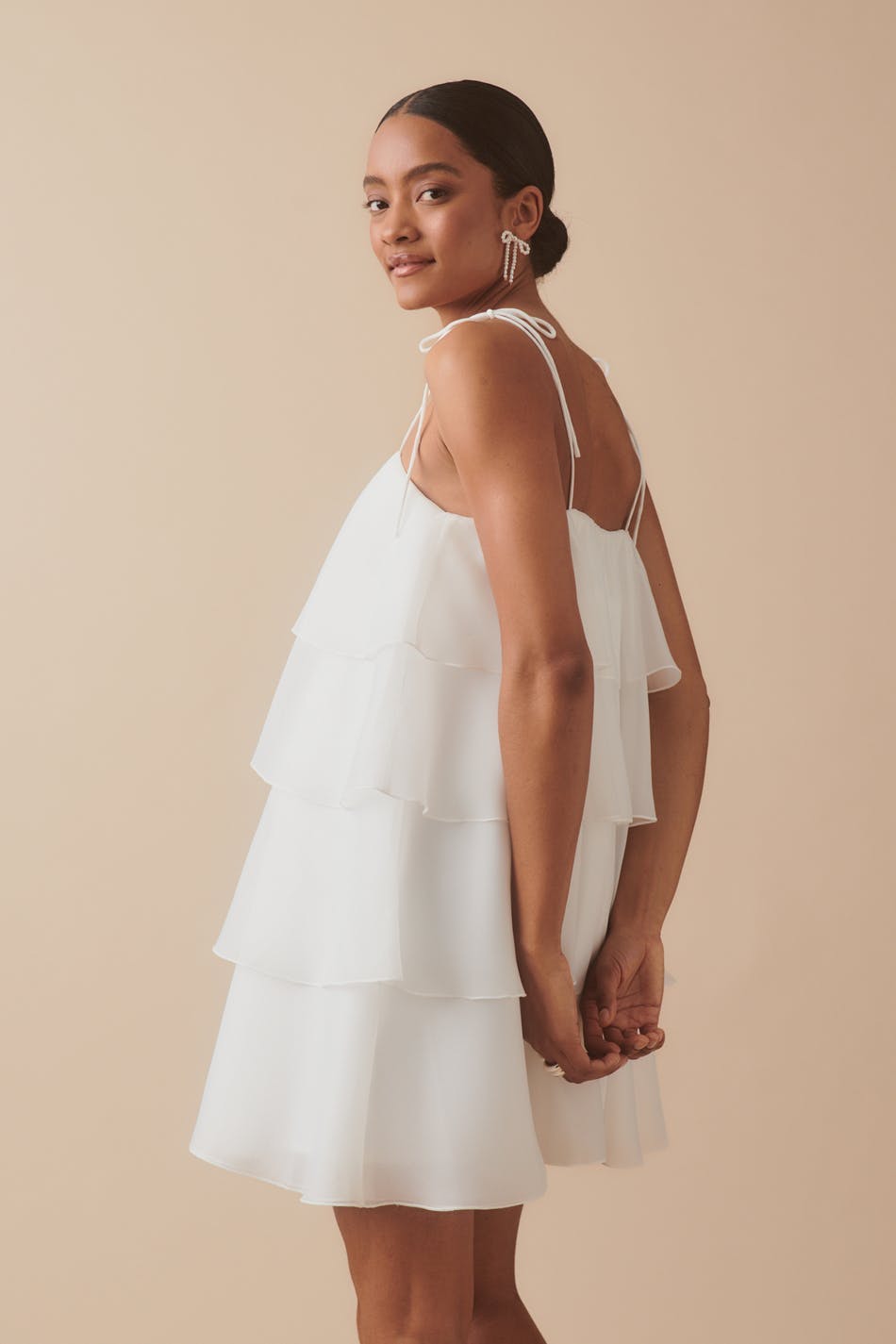 Organza frill mini dress - Blanc cassé