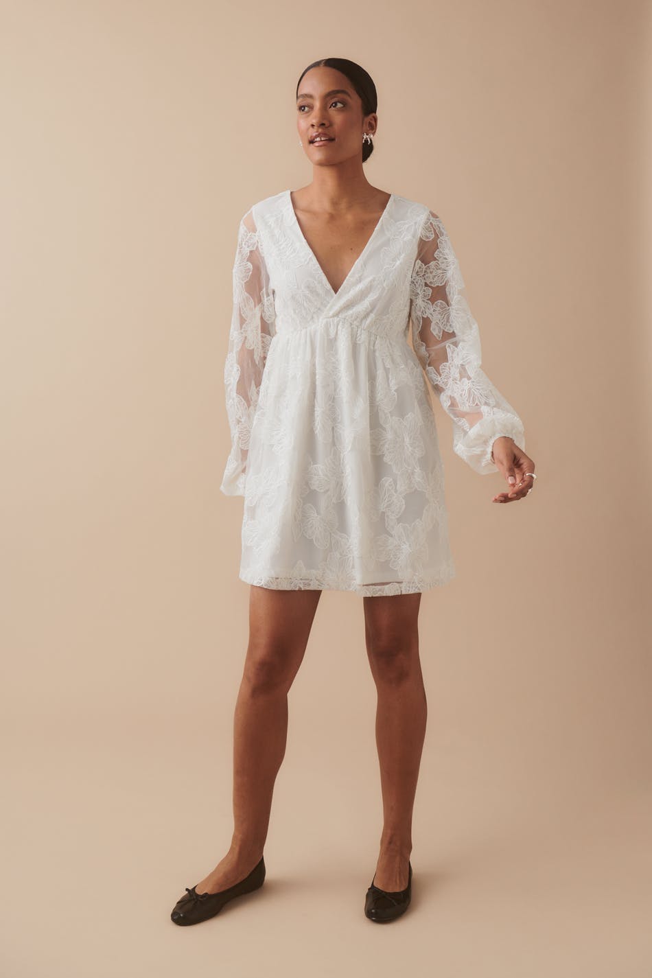 Floral loose fit mini dress - Blanc cassé