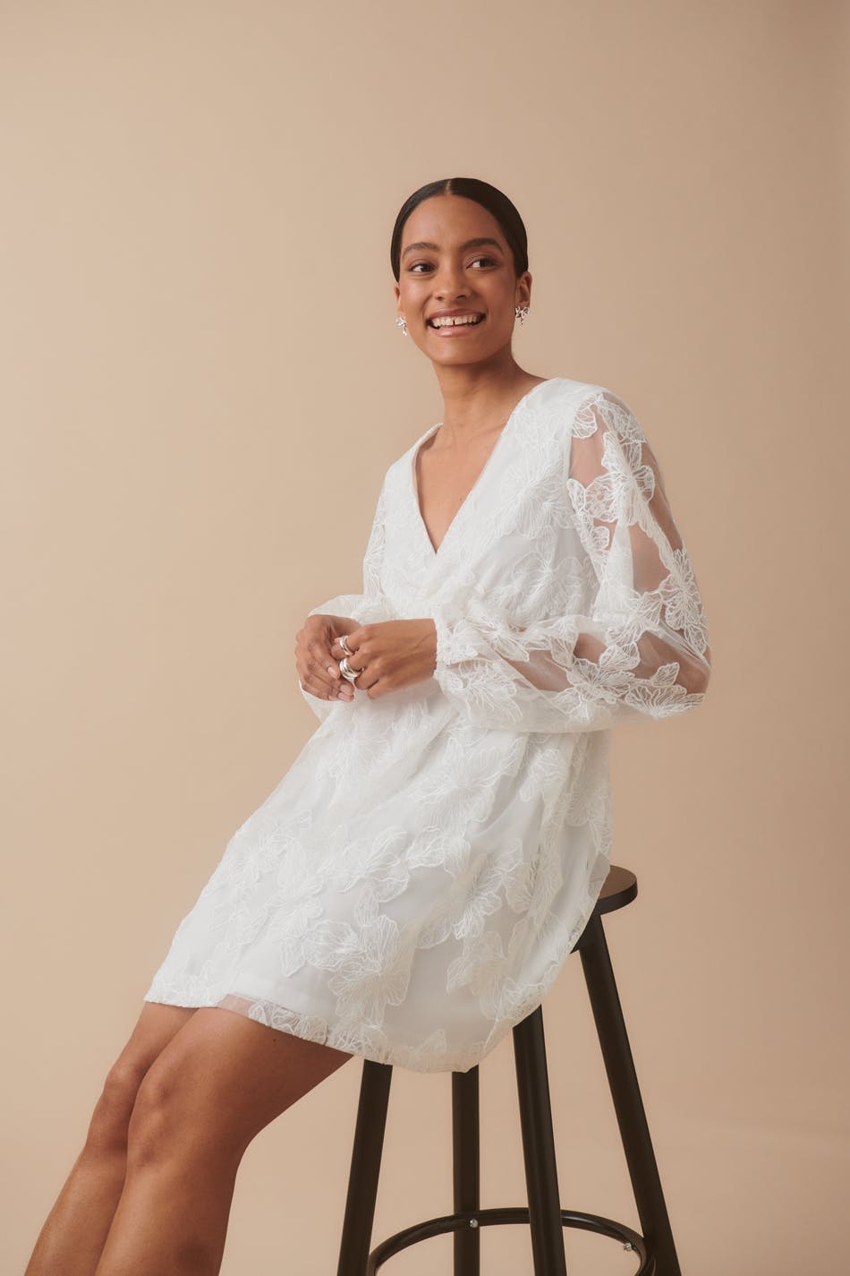 Floral loose fit mini dress - Blanc cassé