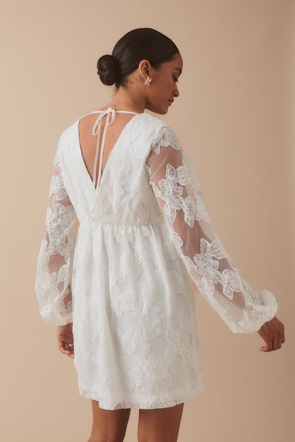 Floral loose fit mini dress - Blanc cassé