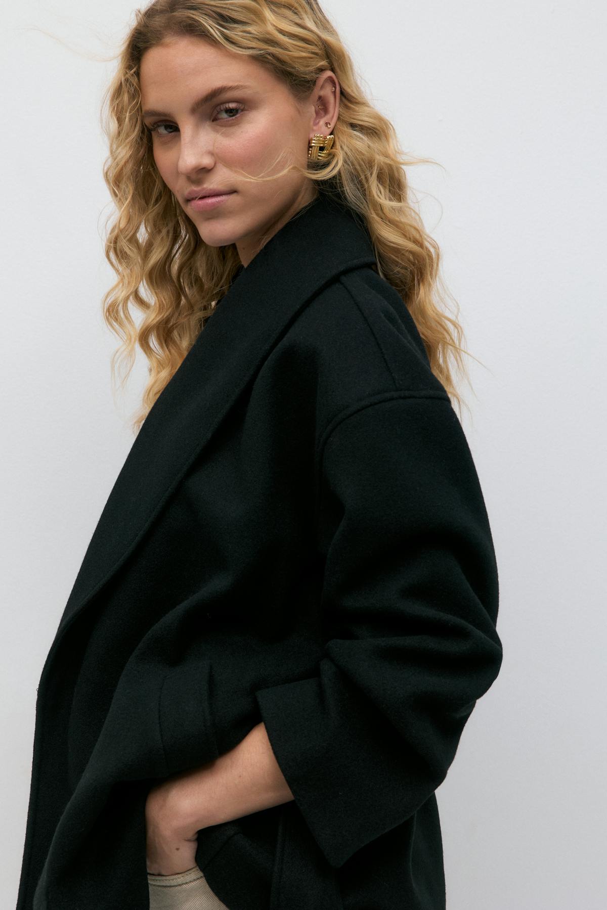 Shawl collar short coat - Noir