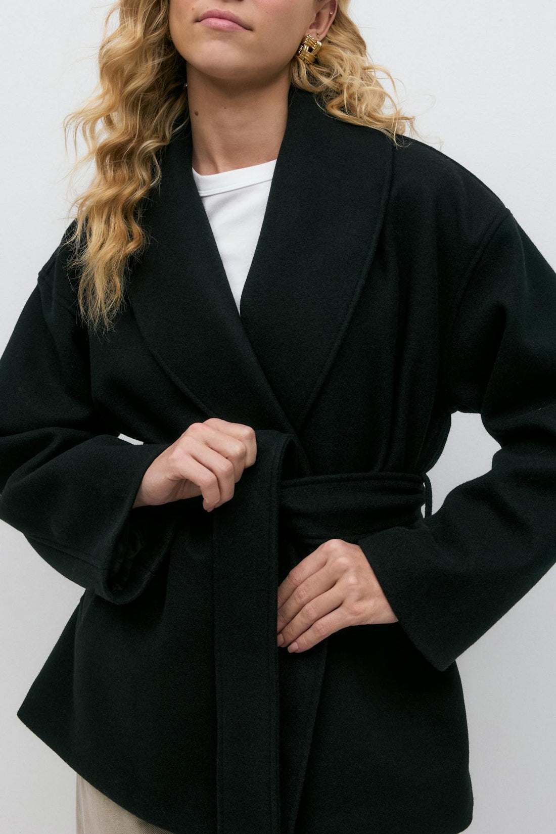 Shawl collar short coat - Noir