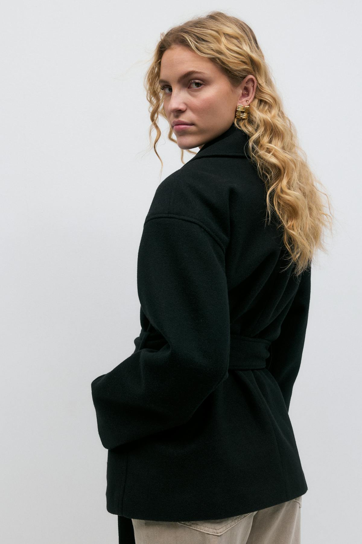 Shawl collar short coat - Noir