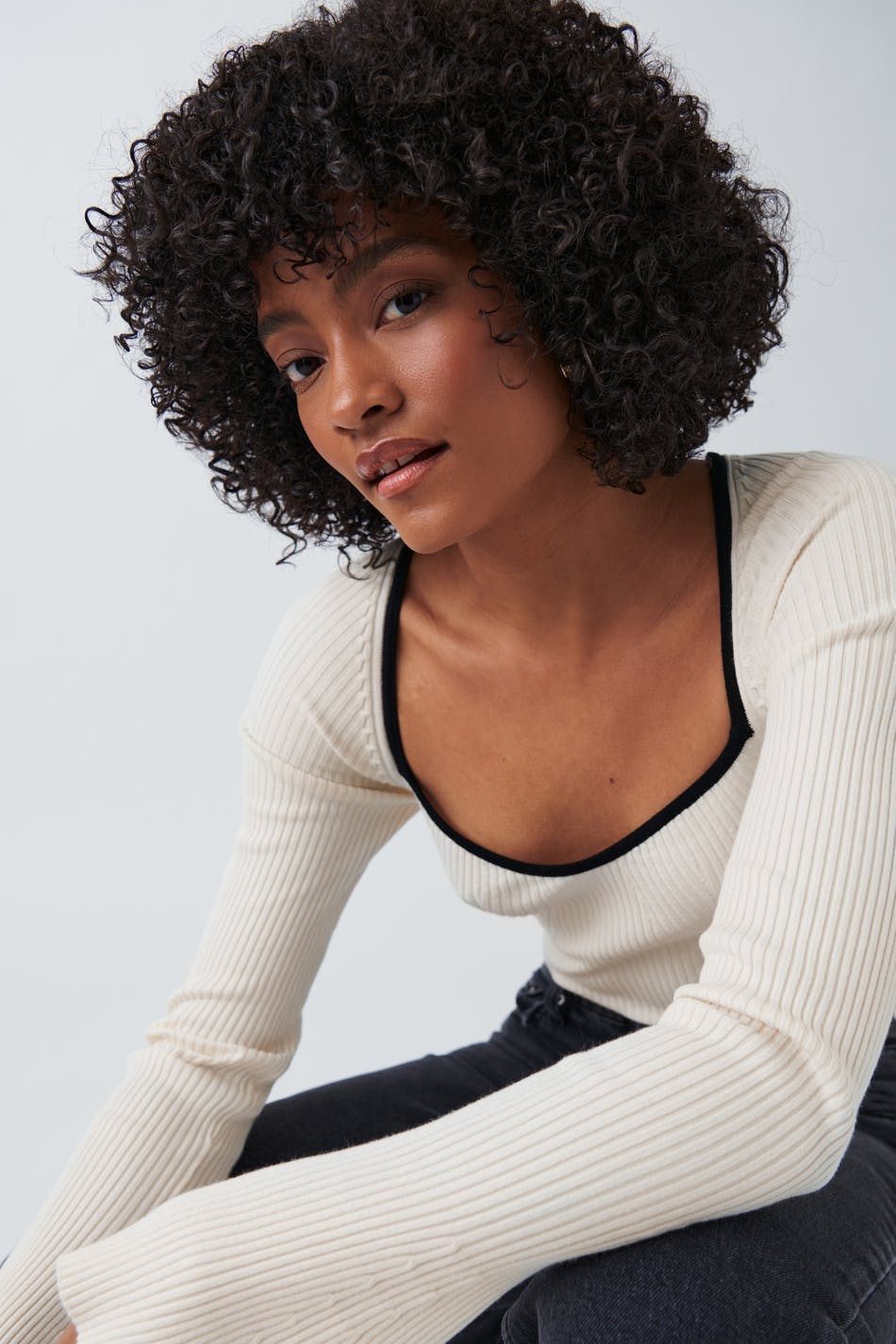 Contrast knitted top - Gardenia