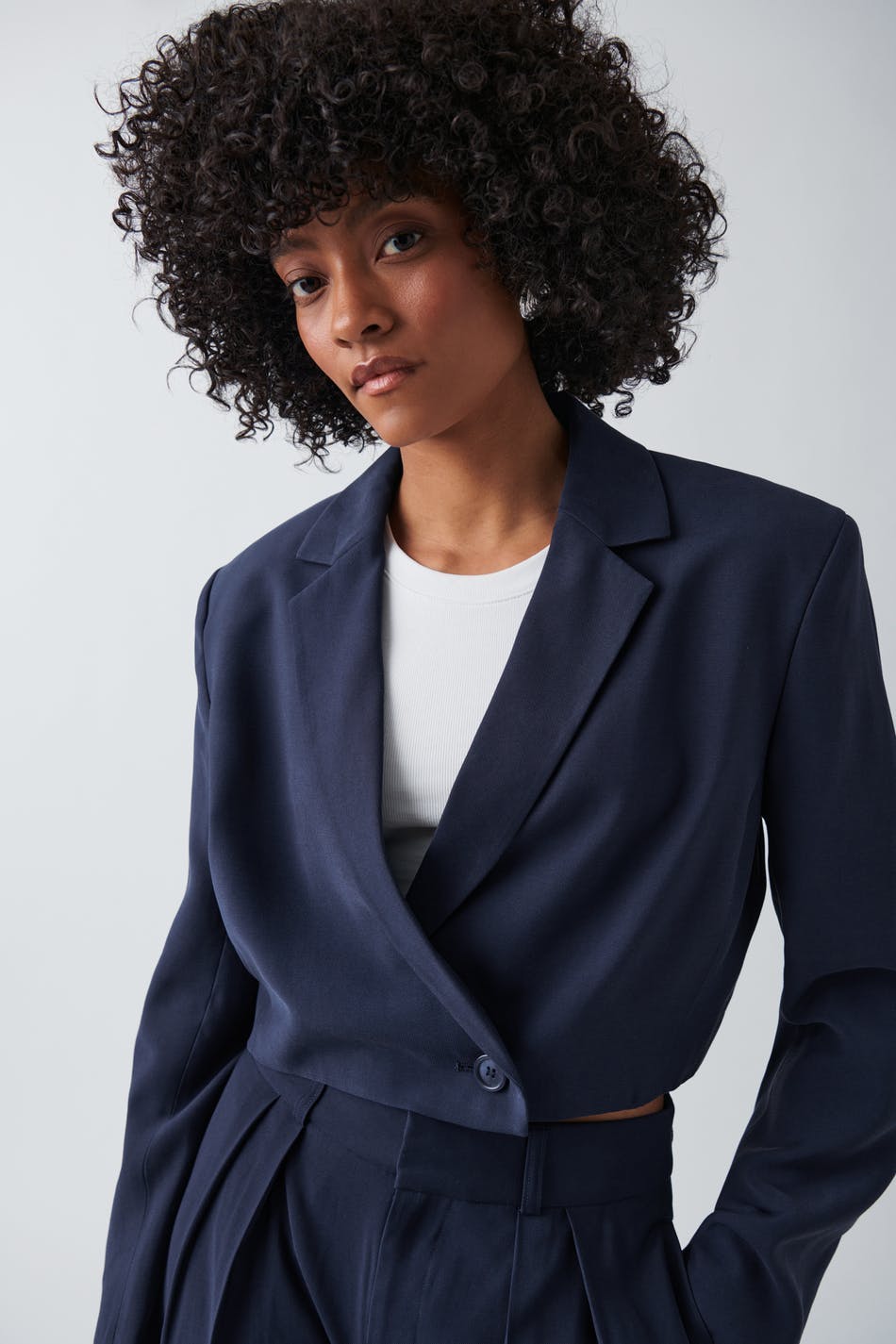 Boxy cropped blazer - Bleu marine
