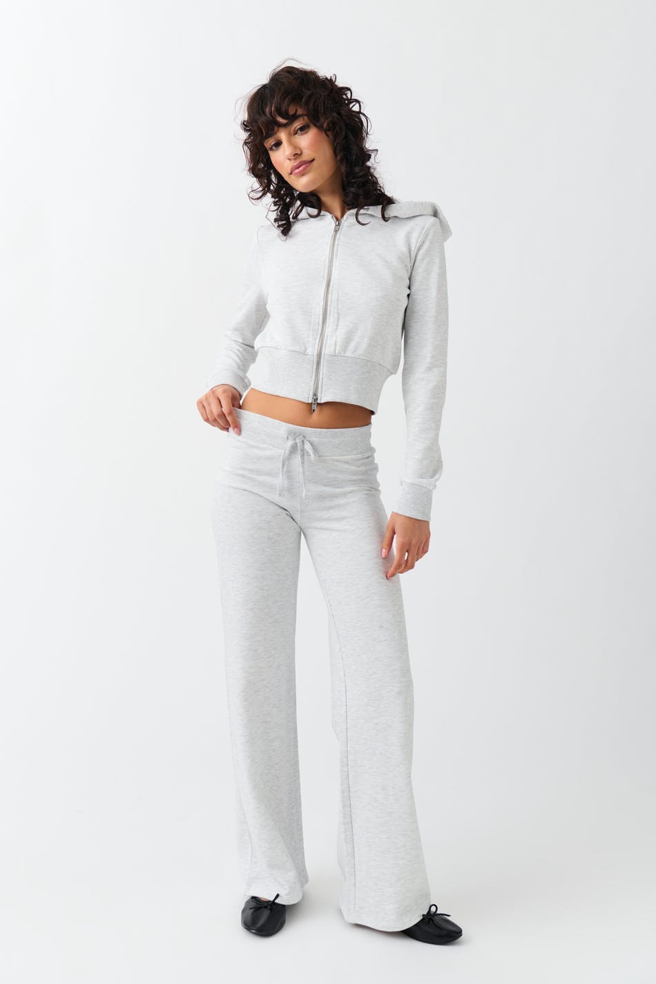Slim low waist sweatpants - Lt grey melange