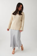 Satin midi drawstring skirt - Argent