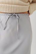 Satin midi drawstring skirt - Argent