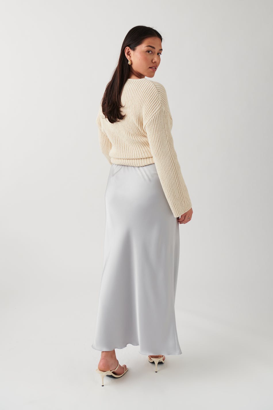 Satin midi drawstring skirt - Argent