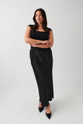 Satin midi drawstring skirt - Argent