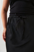 Satin midi drawstring skirt - Noir