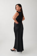 Satin midi drawstring skirt - Noir