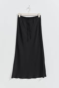 Satin midi drawstring skirt - Noir