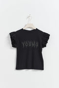 Y rhinestone frill top - Noir