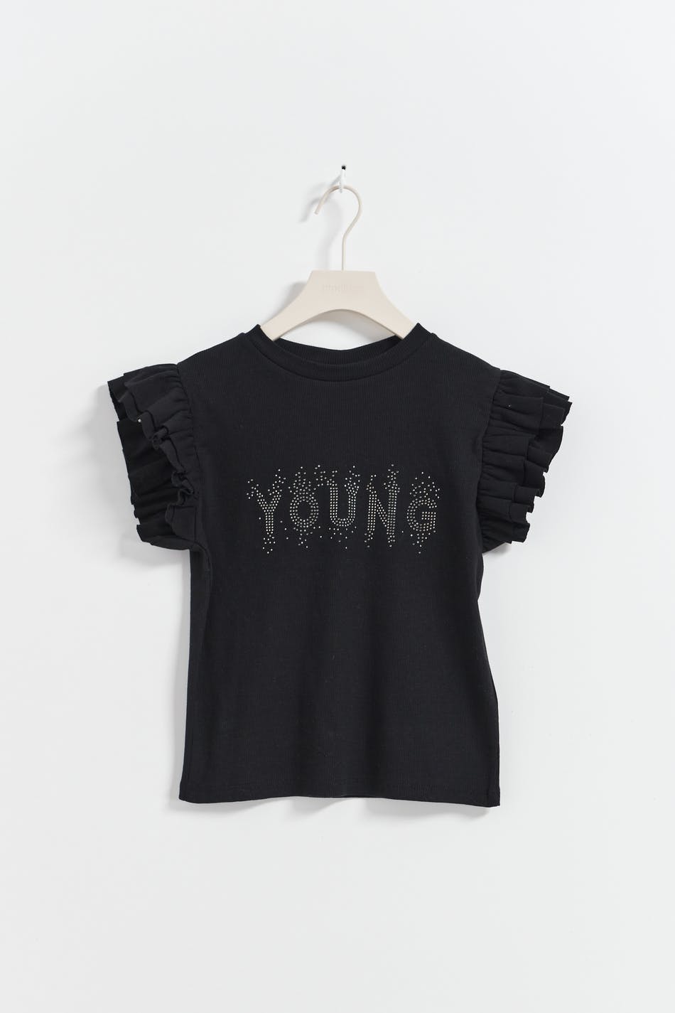 Y rhinestone frill top - Noir