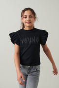 Y rhinestone frill top - Noir