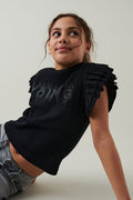 Y rhinestone frill top - Noir