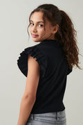 Y rhinestone frill top - Noir