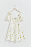 Puff sleeve mini dress - Lemon ditsy
