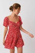 Puff sleeve mini dress - Red ditsy