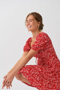 Puff sleeve mini dress - Red ditsy