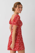 Puff sleeve mini dress - Red ditsy