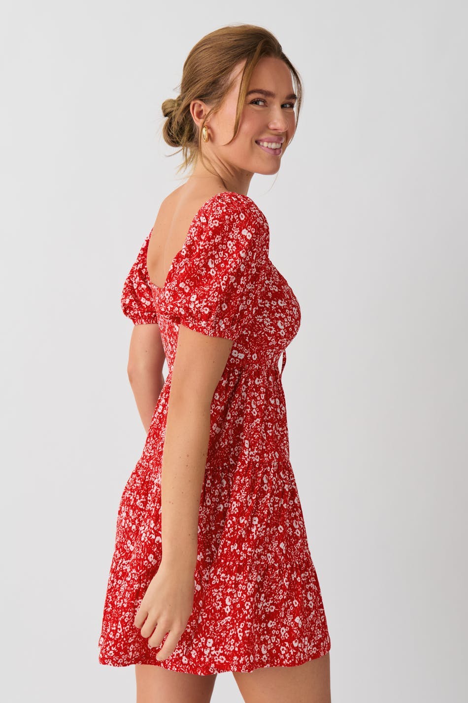 Puff sleeve mini dress - Red ditsy